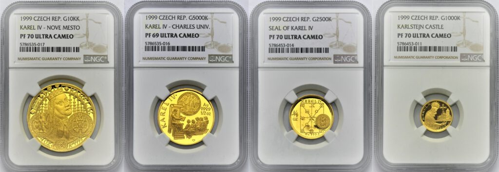 Kompletní sada Zlatých mincí Karel IV. 1999 PROOF
