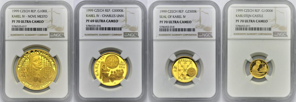 Kompletní sada Zlatých mincí Karel IV. 1999 PROOF