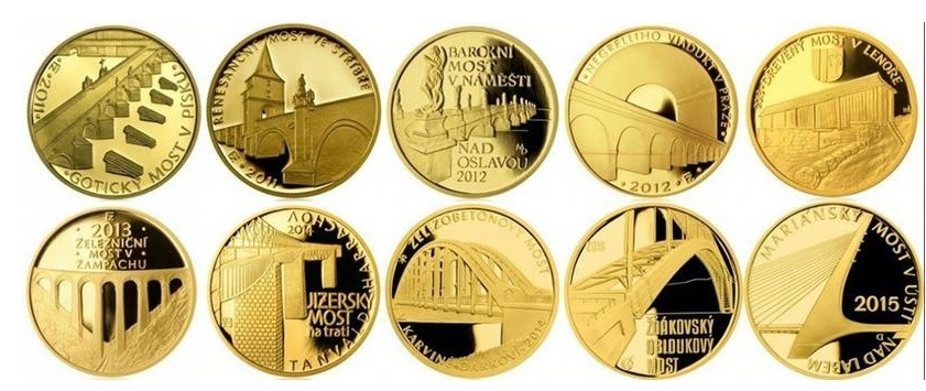 Sada 10 zlatých mincí Mosty 2011 – 2015 Proof