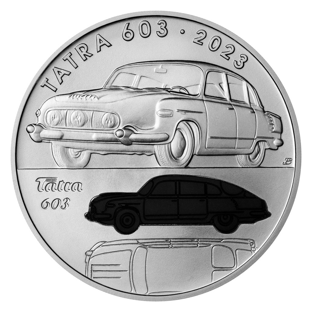Stříbrná mince 500 Kč 2023 Osobní automobil Tatra 603 stand